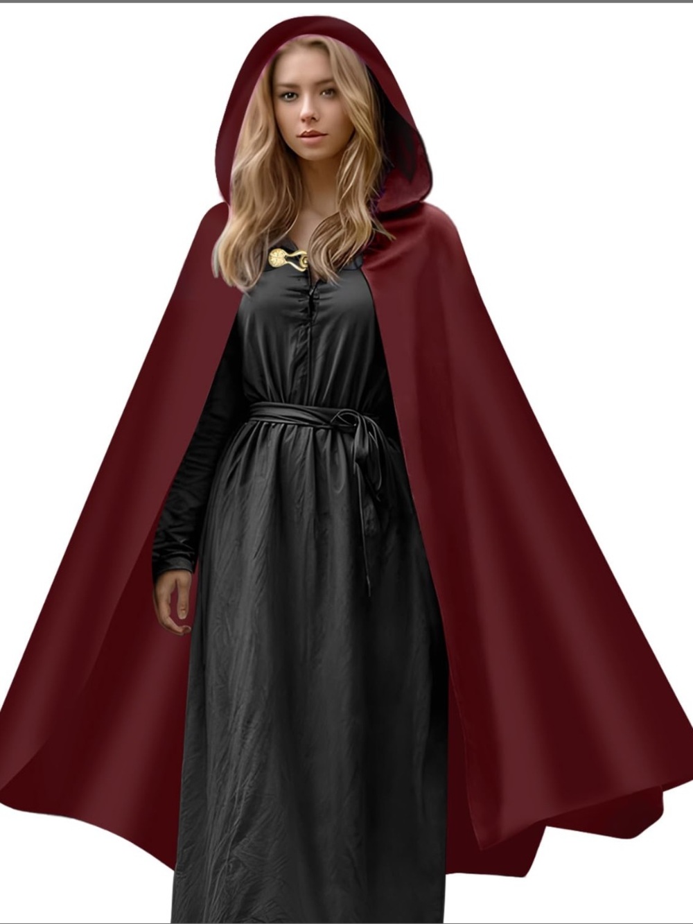 Hooded Red Cloak For Women Men, Gothic Medieval Cape Cosplay Costume Size L